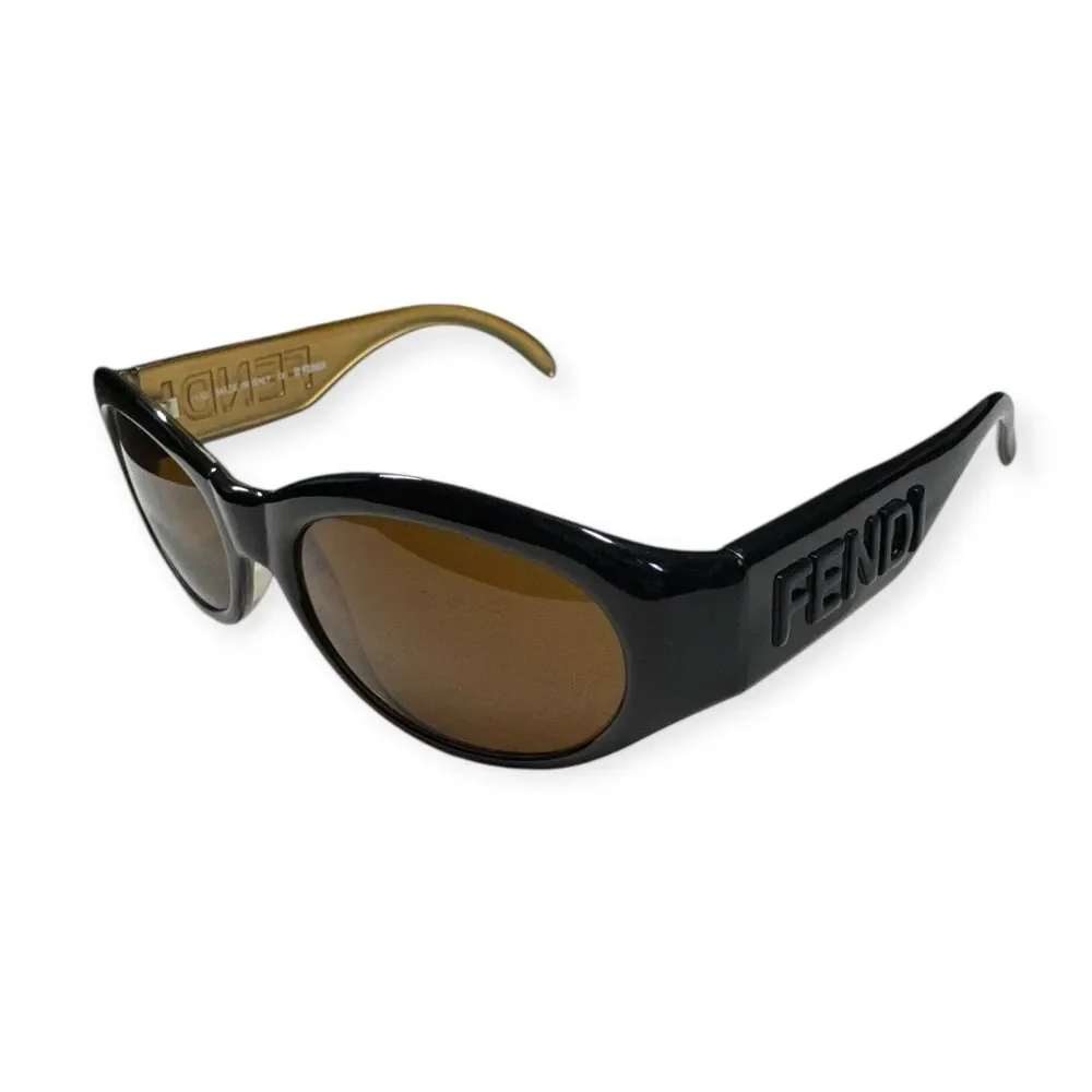 Fendi FS152 Black Oval Sunglasses Honey Frame Vintage Rare Made in‎ Italy